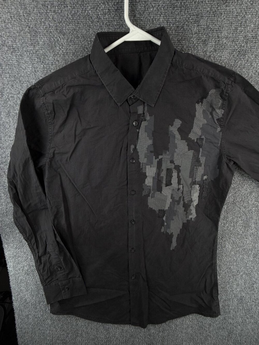 Calvin Klein Button Up Shirt Men Large Long Sleeve Black Digital Custom Textured